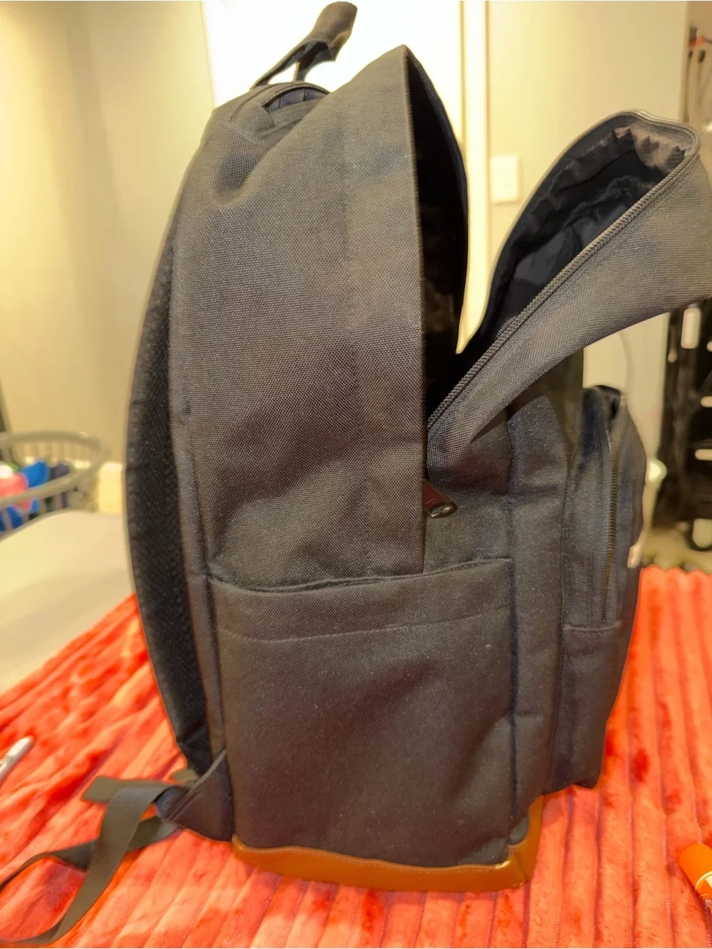 Herschel Black Canvas Backpack with Tan Accents
